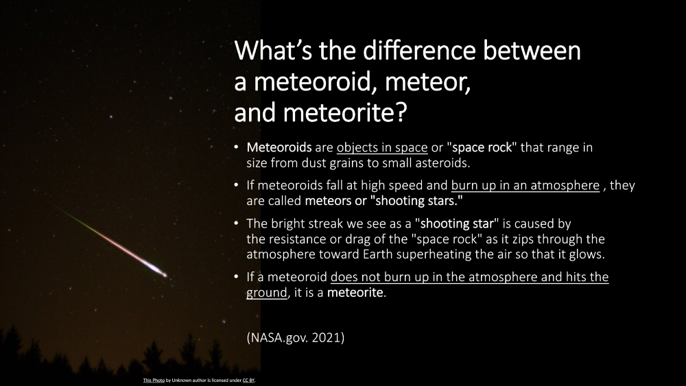 What is the difference between a meteoroid, meteor, and a meterorite? Page 6